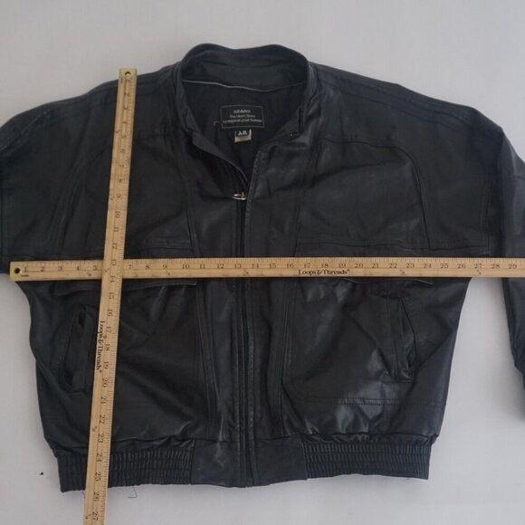 Vintage '80S Sears The Men'S Store Black Zip Up 100% Leather Bomber Jacket L - Picture 4 of 15